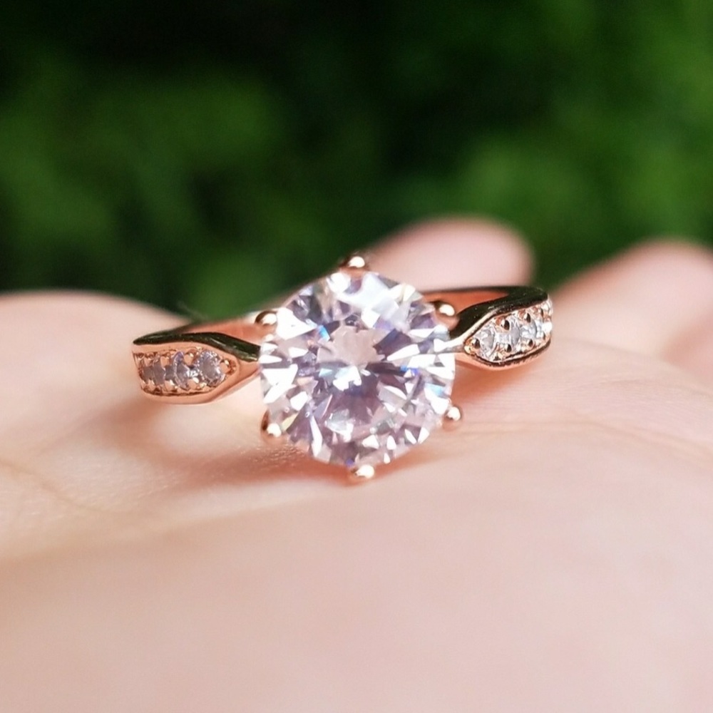 Rose Gold Sim. Diamond Solitaire Engagement Ring 7.5 - Picture 9 of 9